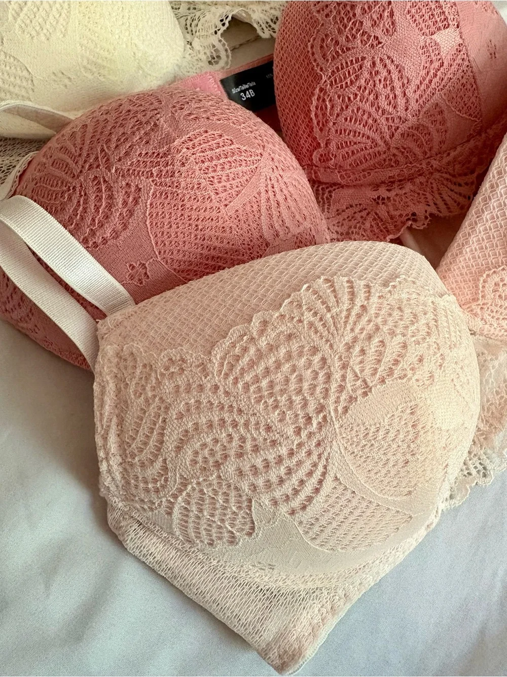 Rene Rofe Lace Push-Up Bra Trio — Ivory, Rose, Blush Size 34B - Picture 8 of 8